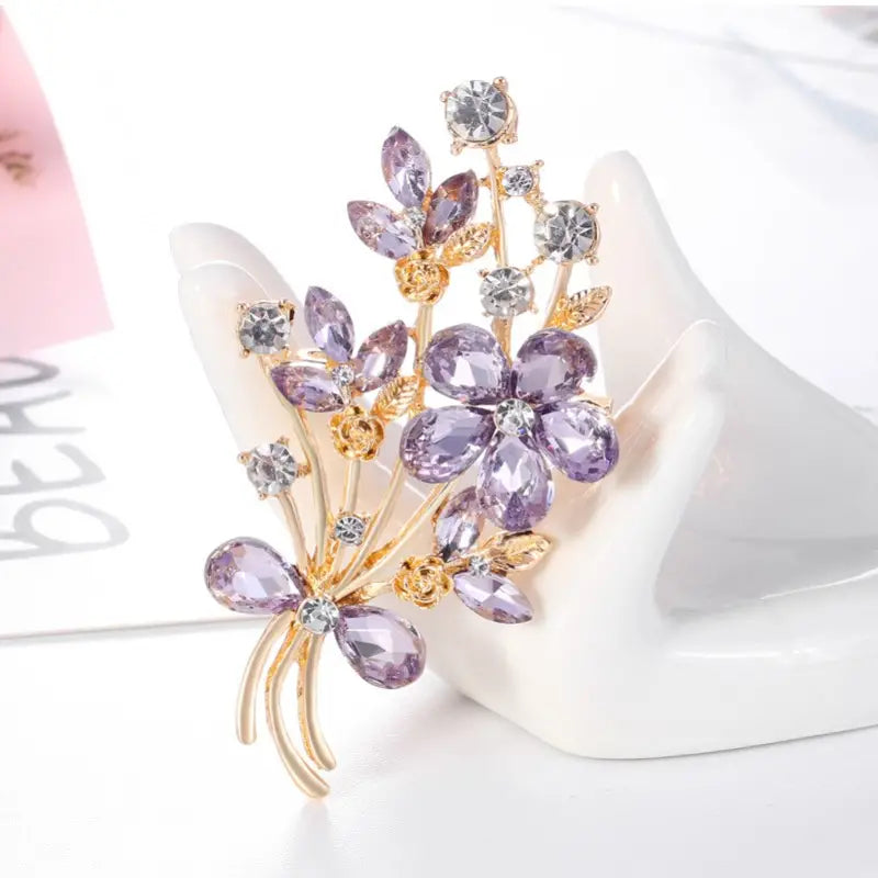 Brooch- Delicate mauve and rhinestone flower design