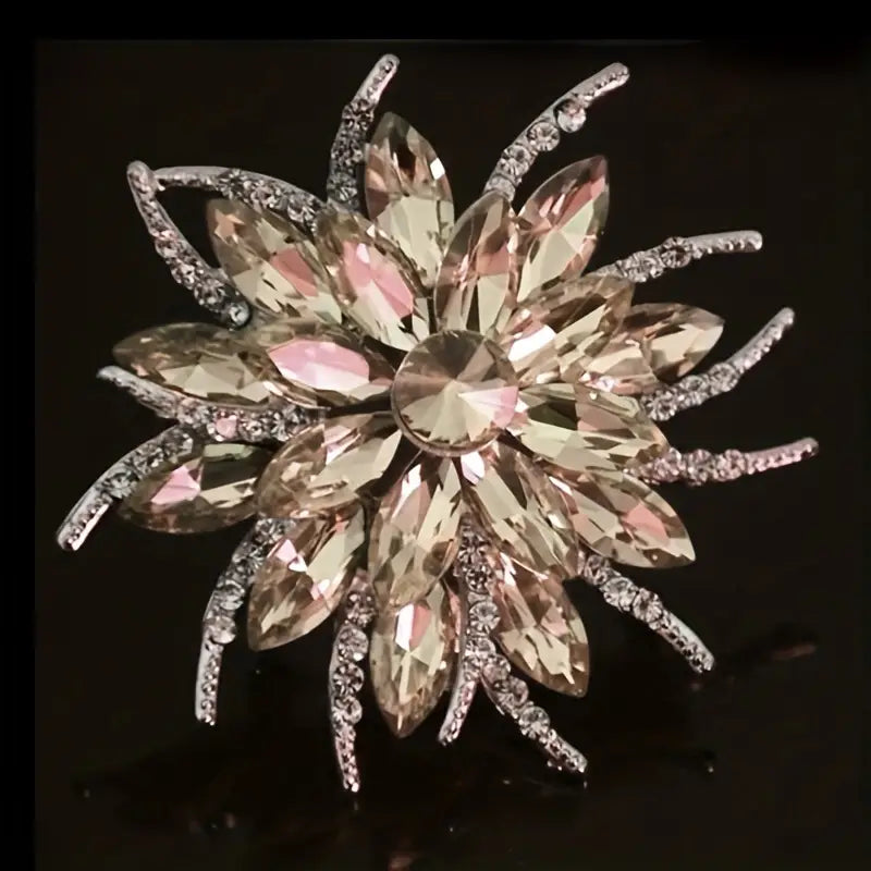 Brooch - flower pattern in brown stones & rhinestones