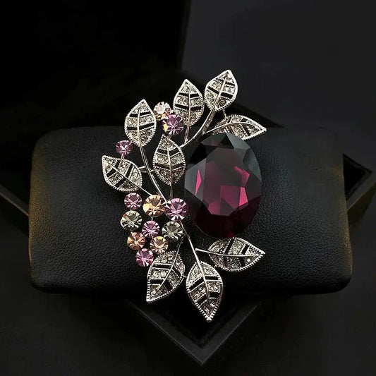 Brooch - Large leaf with pink and purple tones with gold highlights