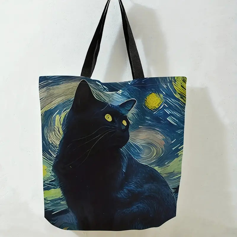 Tote Black Cat & Starry Nights Art Inspired