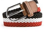Belt Style 1 - Stretch Braided - Red, Black & White Stripe