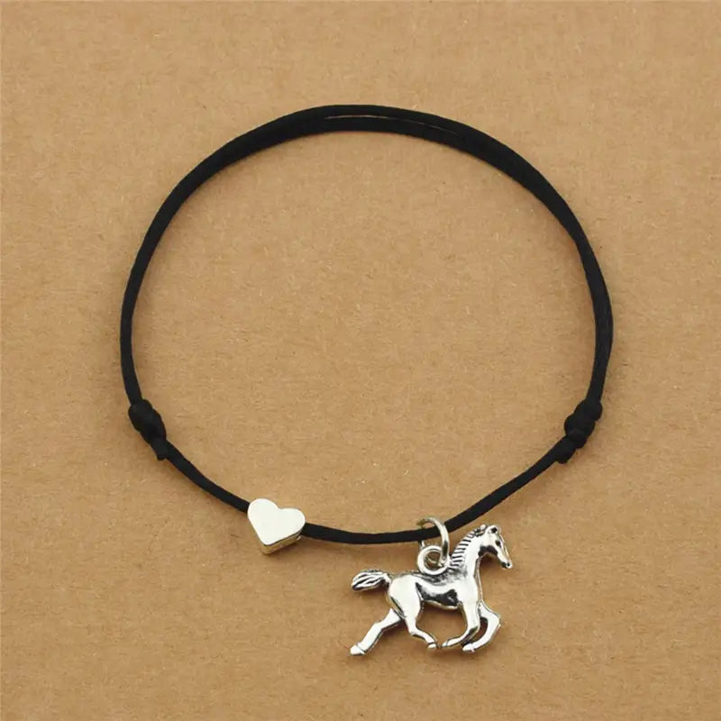 Bracelet - Simple leather tie with horse charm