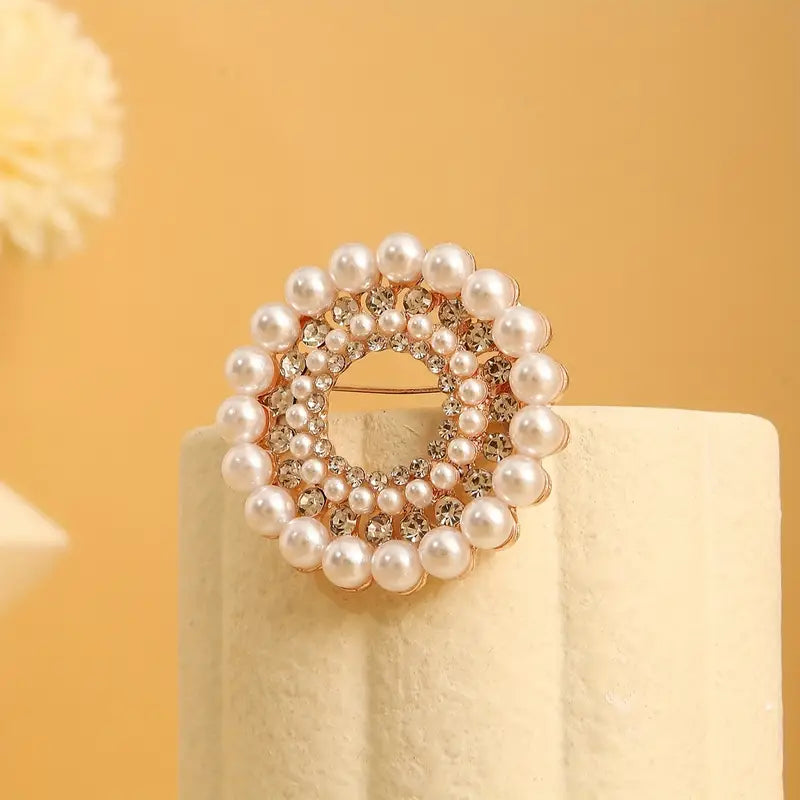 Brooch - Rows of Faux Pearls