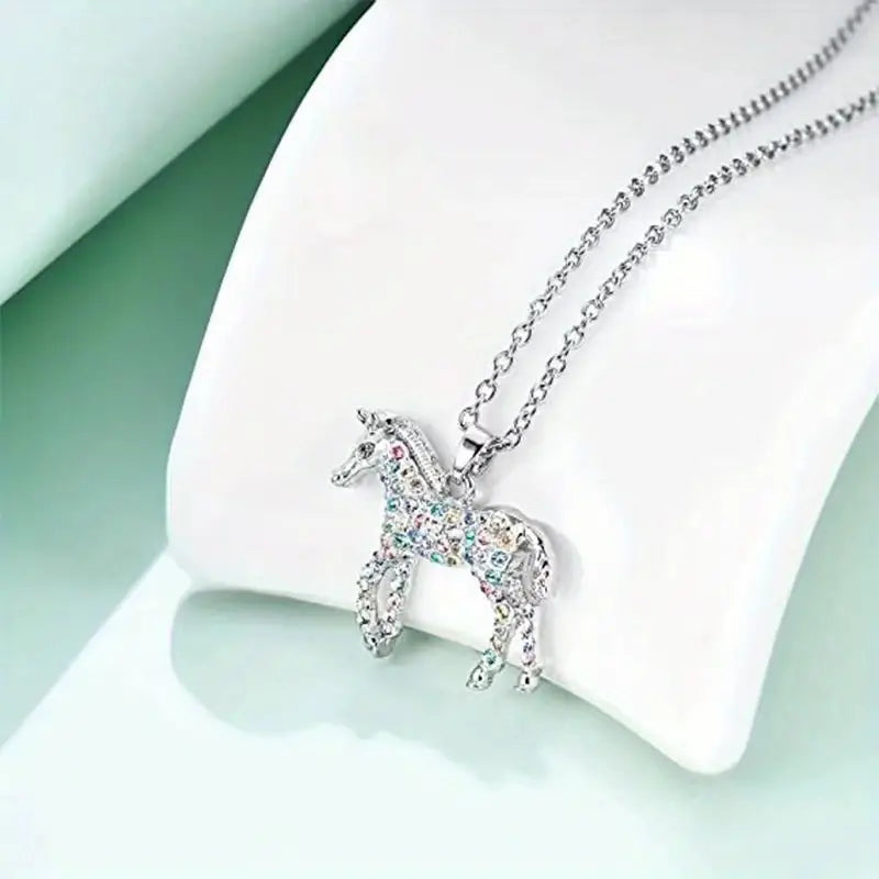 Kids - Colourful Sparkly Silver Horse Necklace