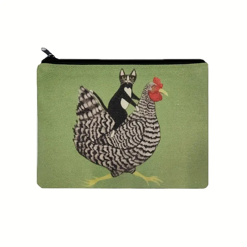 Small Clutch Zipper - Cat on Chicken