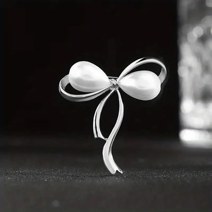 Brooch -Bow with faux pearl - gold or silver