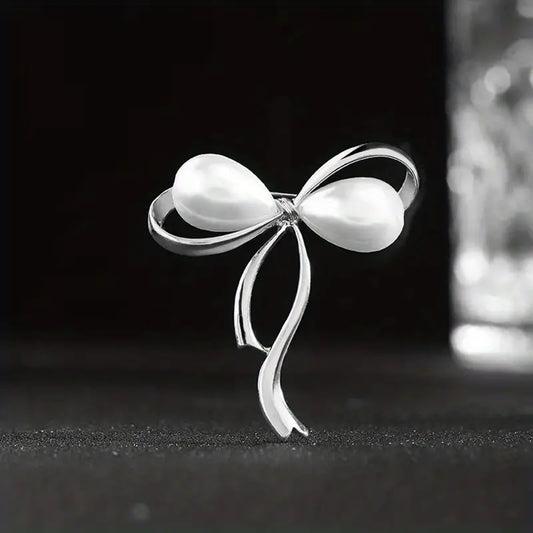 Brooch -Bow with faux pearl - gold or silver