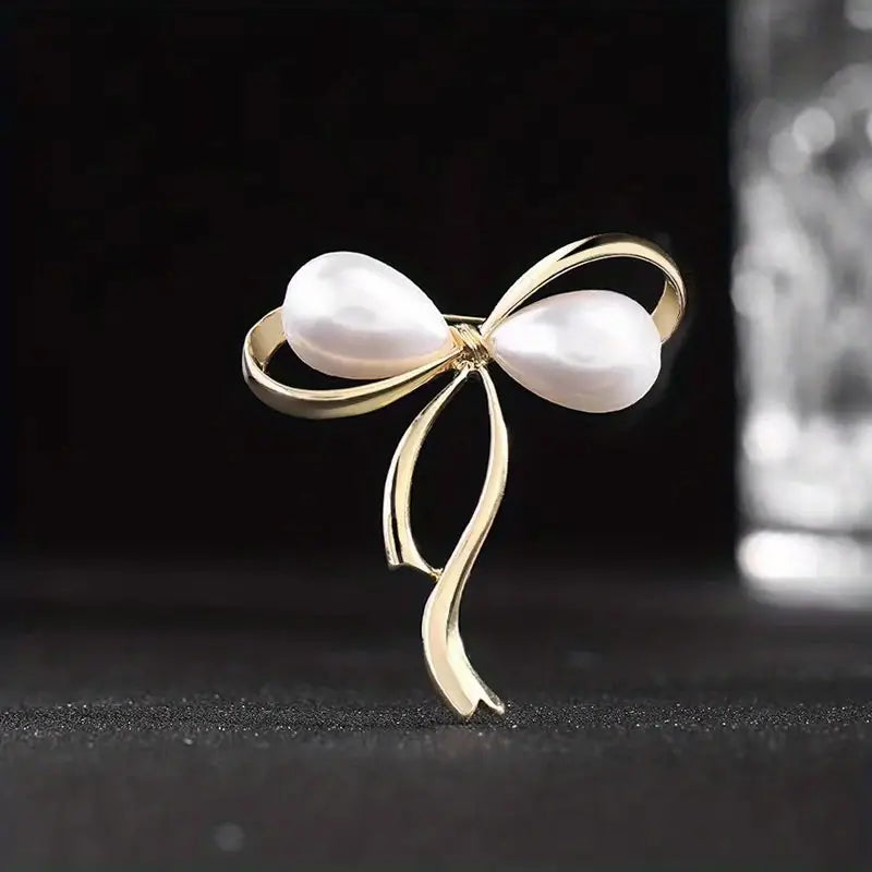 Brooch -Bow with faux pearl - gold or silver