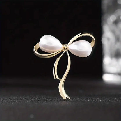 Brooch -Bow with faux pearl - gold or silver