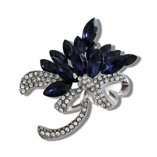 Brooch -Classic pin in deep blue and rhinestones