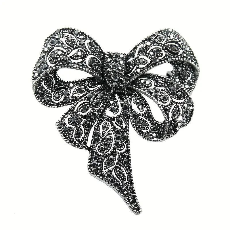 Brooch -Large Bow with details in black and rhinestones