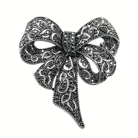 Brooch -Large Bow with details in black and rhinestones
