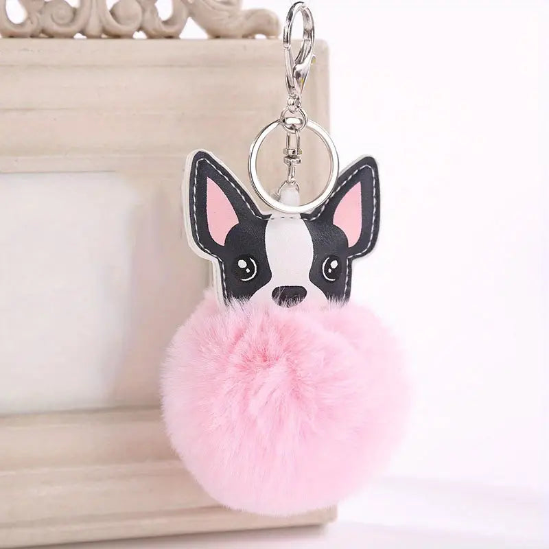 Key Ring Dog Fluffy available in pink grey blue & red
