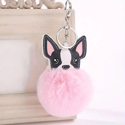 Key Ring Dog Fluffy available in pink grey blue & red
