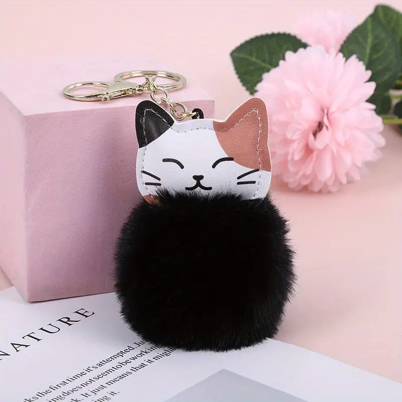 Key Ring Cat Pom Pom Various Colours