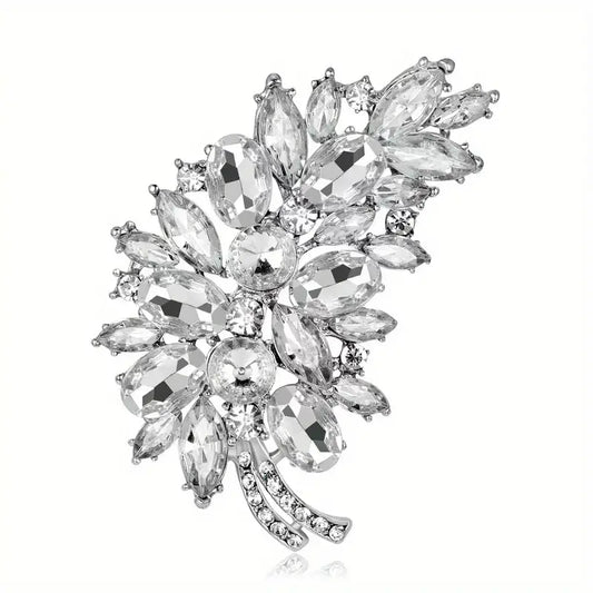 Brooch - Large feather design in rhinestones