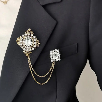 Brooch Lapel Pin with chain in three lovely colours with faux pearls