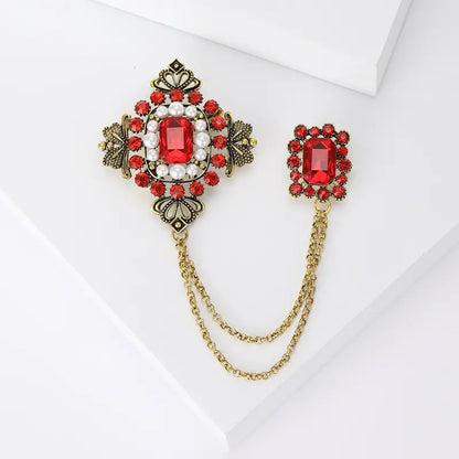 Brooch Lapel Pin with chain in three lovely colours with faux pearls
