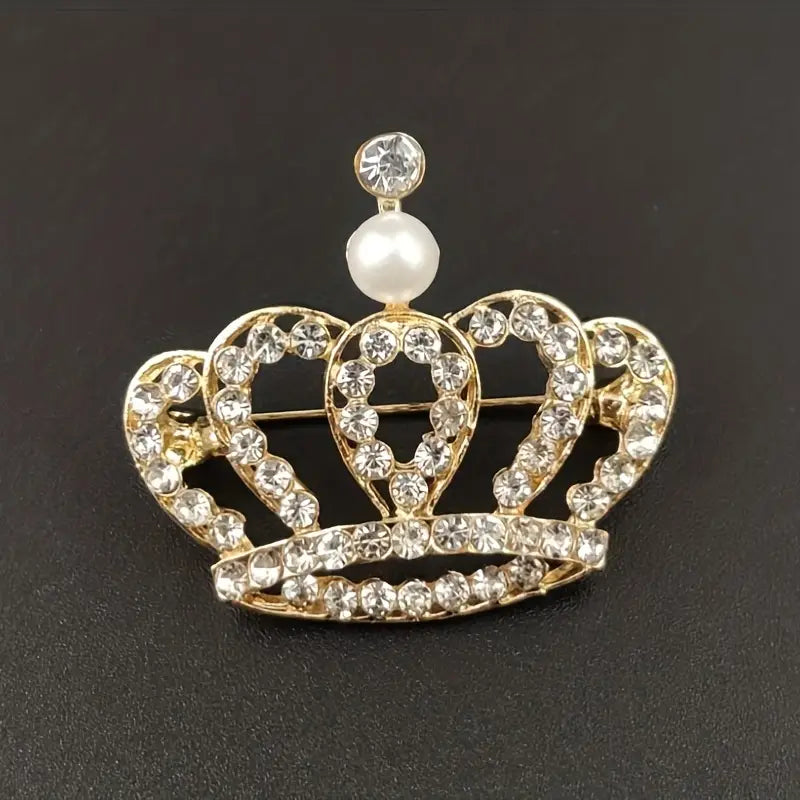 Brooch - Rhinestone Crown with faux pearl