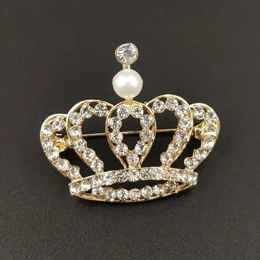 Brooch - Rhinestone Crown with faux pearl