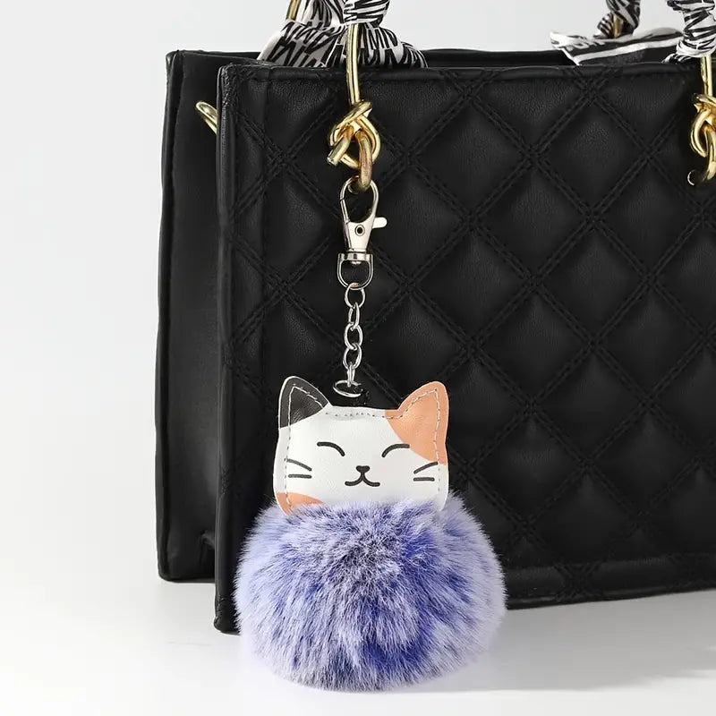 Key Ring Cat Pom Pom Various Colours
