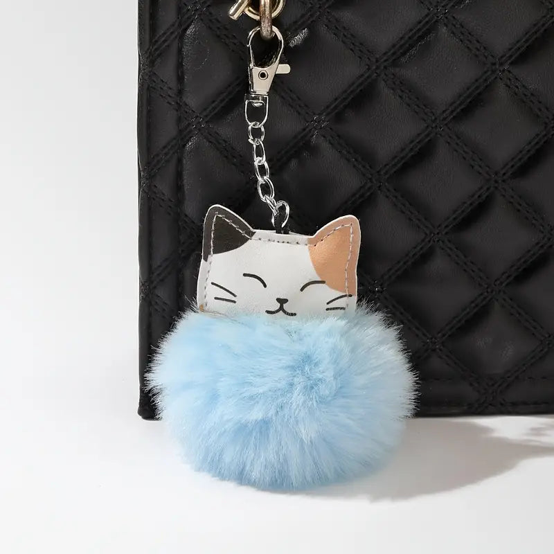 Key Ring Cat Pom Pom Various Colours