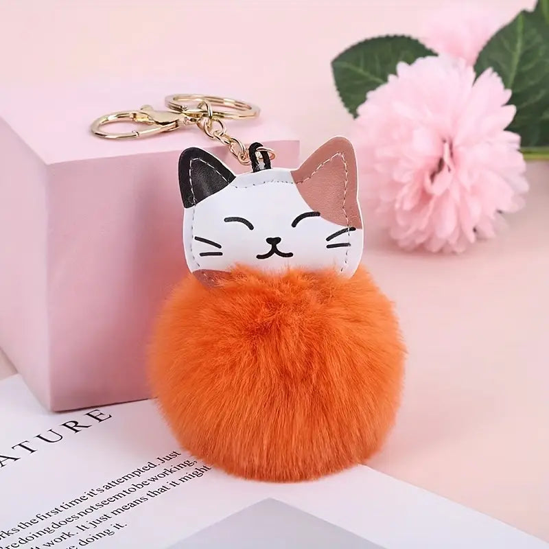 Key Ring Cat Pom Pom Various Colours