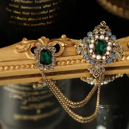 Brooch Lapel Pin with chain in three lovely colours with faux pearls