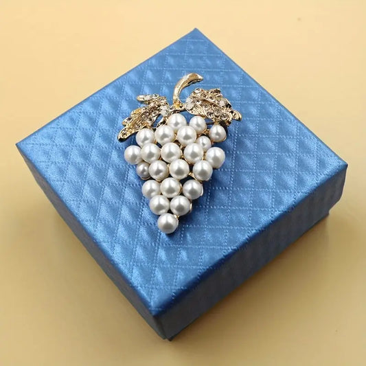 Brooch - Faux Pearl/Rhinestones Grapes