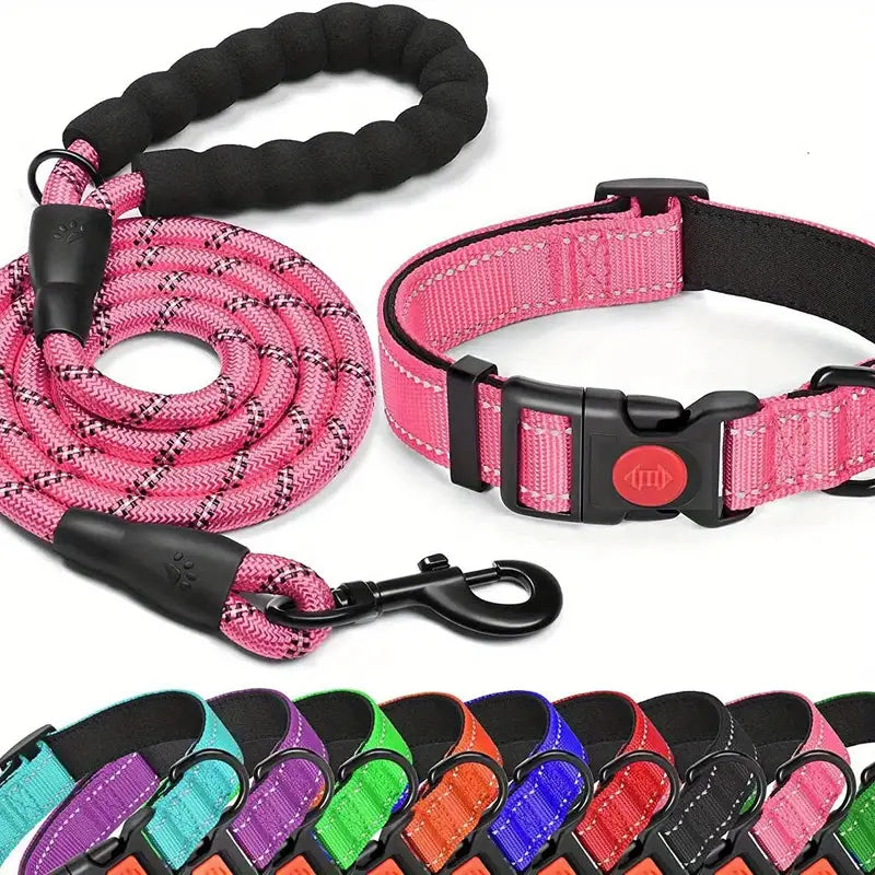 Dog Lead and Collar Set Blue or Pink