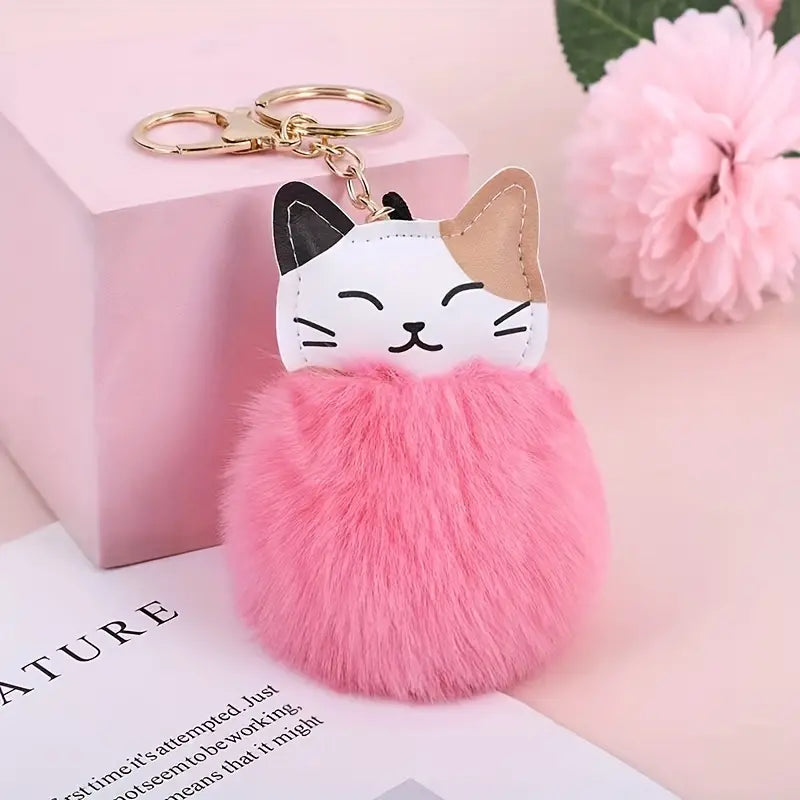 Key Ring Cat Pom Pom Various Colours