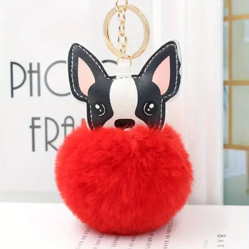 Key Ring Dog Fluffy available in pink grey blue & red