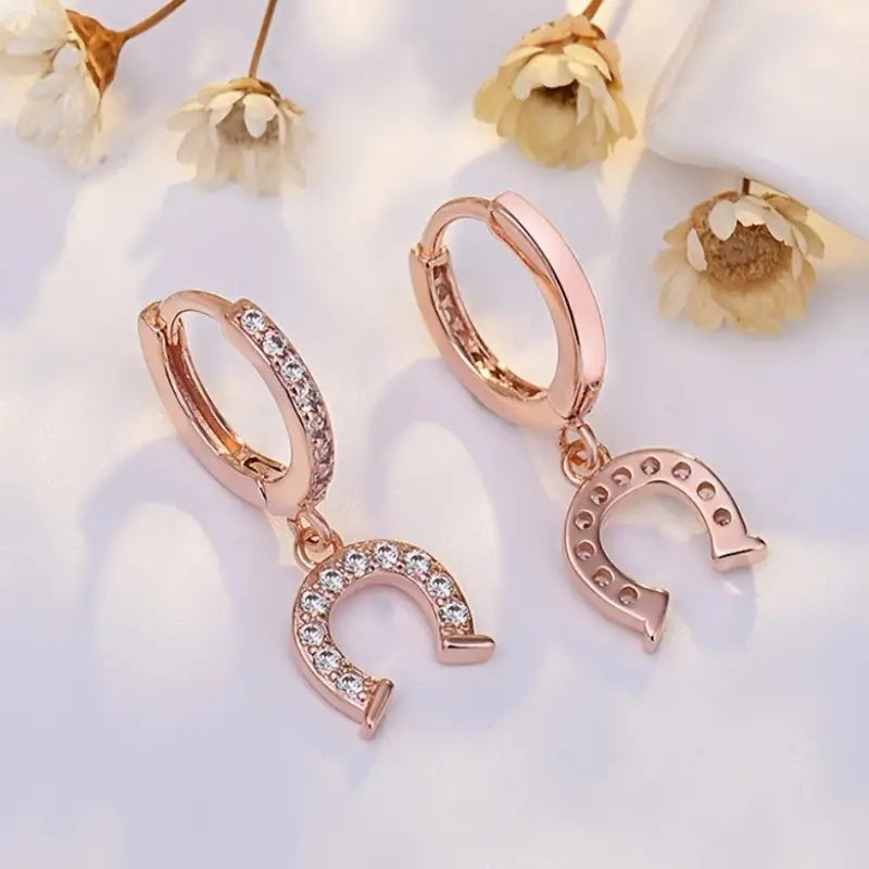 Earrings - Drop Horse Shoe Gold, Rose Gold or Silver