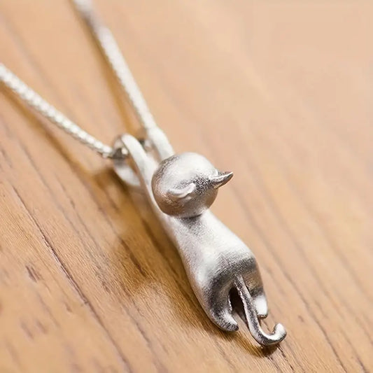 Necklace - Cat Climbing Chain Silver