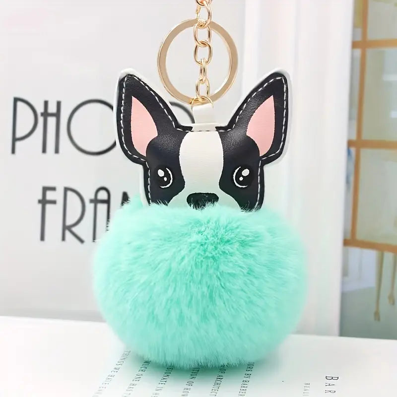 Key Ring Dog Fluffy available in pink grey blue & red