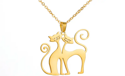 Necklace -Two Cats Gold or Silver